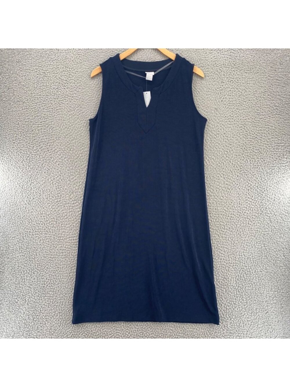Chicos Dress Women 1 US Medium Navy Traveler Knit Kurta Kaftan Shift Stretch NWT